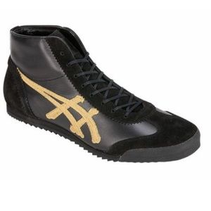 Asics Onitsuka Tiger D7R1L Mexico Mid Runner Deluxe Black Leather High Tops